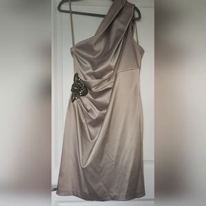 Eliza J Short Champagne One Shoulder Cocktaul Dress - size 14